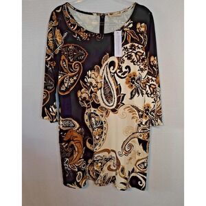 NWT Soft Surroundings Dress 1X Petite Black Tan Paisley Pockets Quite Luxury